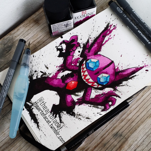 theartofacat:theartofacat:Sableye watercolor and ink sketch.By: Gato. Tumblr | Instagram | Face
