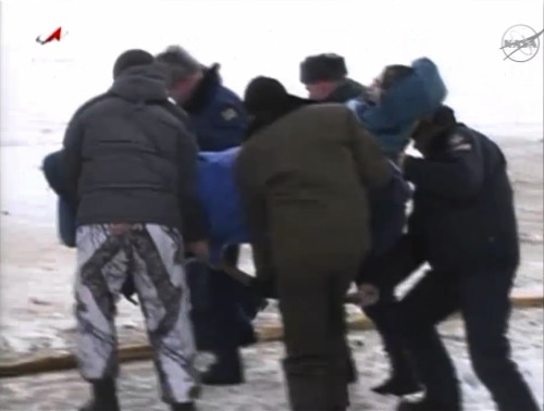 fyeahcosmonauts:I got some screen shots of the replay of the Soyuz TMA-06M landing. They landed arou