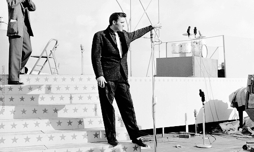 vinceveretts:  Elvis Presley with fans on the deck of the USS Hancock aircraft carrier, San Diego, April 3, 1956. 