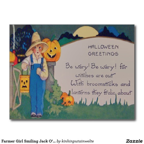 Farmer Girl Smiling Jack O’ Lantern Pumpkin Postcard - $1.10 Made by Zazzle Paper It’s t