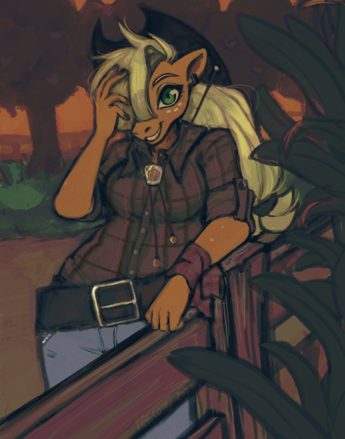 teacorgi:sunset chats w/applejack :3