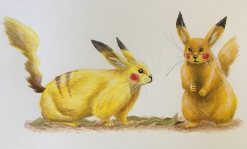 PikachusAcrylic on paperWanted to paint realistic-looking Pokémon that weren’t intentional grotesque