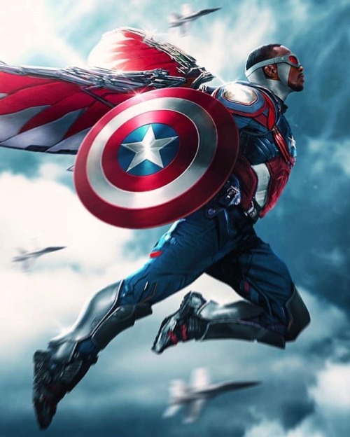 eyeblogaboutnothin:Fan art of Sam Wilson of the MCU as Captain America.