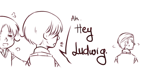 houdidesu:  germanystuck:  germanystuck:  lovino calling ludwig………..ludwig? ? ??? this is a strange thought  he does it on accident one time just a casual “hey ludwig—” and catches himself and they’re both completely weirded out and ludwigs