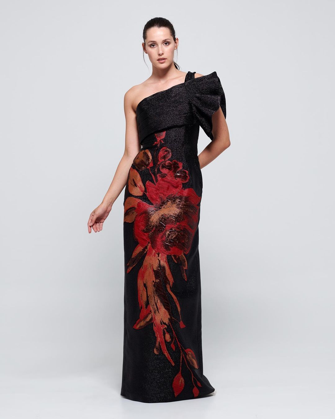 A-Line Flowered Jacquard Dress with Organza Bow Detail – John Paul Ataker