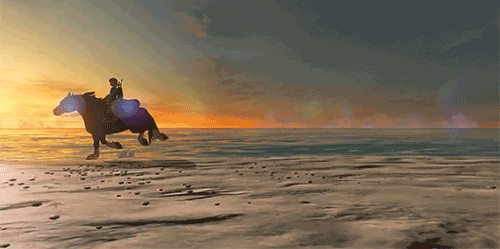 nothingbutgames:Link riding Epona on the beach in The Legend of Zelda: Oracle of Ages (2001) and, si