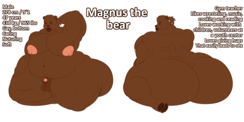 zarike: Magnus the bear Another new OC, kinda, I made Magnus many years ago, but never fully developed him, but I wanted to bring him back and update him Magnus is a 47 year old gym teacher. He loves working with children and teens.He’s passionate about