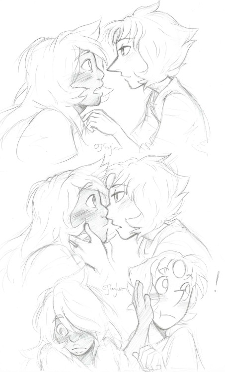 oliviajoytaylor:  suggested-pearl looking deep into amethysts eyes about to kiss her and amethyst being super flustered about it (im not taking anymore suggestions so don’t ask) 