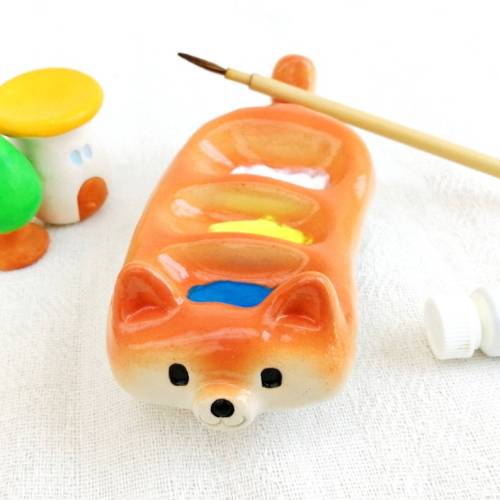 figdays:Shiba inu paint palette with brush rest // Sirosfunnyanimals