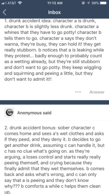Yess drunk accidents are so underrated! I love them the drunk person can act like such a irresponsible child and not realize just how bad they have to go until they’re literally full force peeing their pants! Adorable idea!