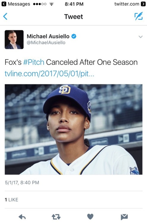 sprmint-bkgsoda:Damn. http://tvline.com/2017/05/01/pitch-cancelled-no-season-2-fox/