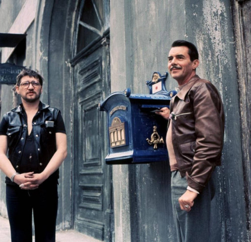 cinematicpassion:Rainer Werner Fassbinder & Dirk Bogarde, 1977.
