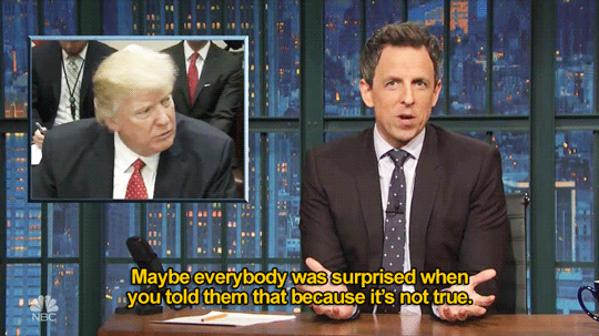 atomictiki: sandandglass:   Late Night With Seth Meyers, February 9, 2017    What