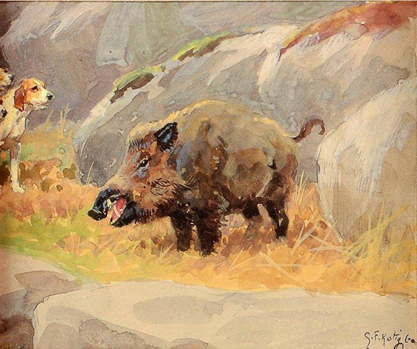 art-and-things-of-beauty:Dogs and wild boar. Two studies by Georges Frédéric Rötig