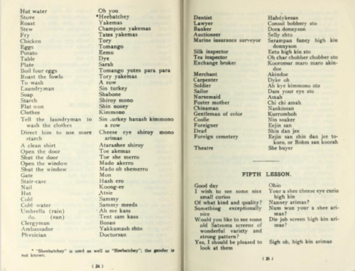 Excerpts from a Yokohama dialect Japanese phrasebook in the 1800sBishop of HomocoYokohama, 1879