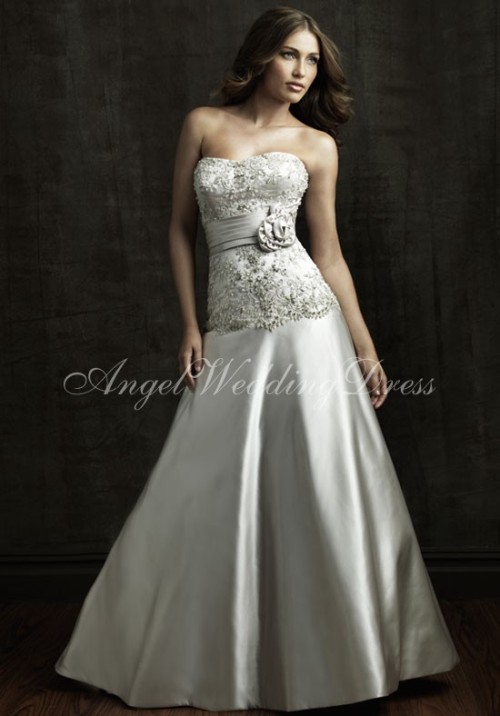 Satin A-Line Scoop Sweetheart Floor Length Beading Embroidery Wedding Dress Style WD63375http://www.