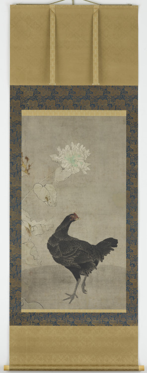 Black Hen and a SunflowerJapan, Momoyama Period (1568–1615)Hanging scroll (color and ink on paper)Fr