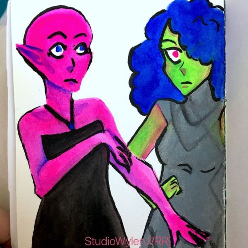 Aliens at the club and then some fruit.  This is one of my first times using gouache. . . . #oc#vivs