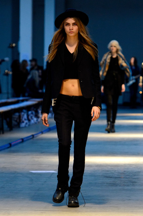 Cara Delevingne walks in the run through for the Giles show at London Fashion Week AW14 on February 
