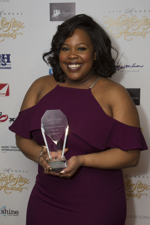 amberrileynews:  Amber Riley accepts the award for Best Actress in a Musical for Dreamgirls at the 17th Annual WhatsOnStage Awards (February 19, 2017)