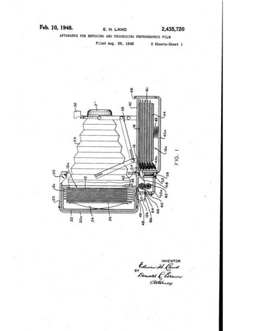 The First Instant Photo (Polaroid).
1 - Test photo of Edwin Herbert Land, inventor, on March 13th 1944.
2 - Scan of the patent.
3 - Demonstration of Land at OSA
Land conceived the idea of an instant camera on a vacation in New Mexico late in 1943 in...