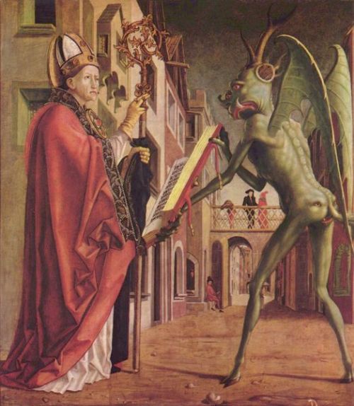 peashooter85: St. Augustine and the Devil, painted by Michael Pacher in 1483. Why does the devil hav