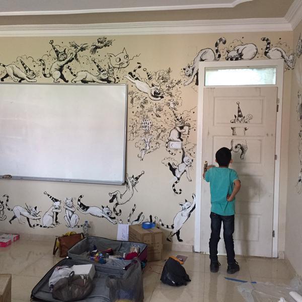 mollycrabapple:  Murals at the Jeel School library, on the Turkish/Syrian border,