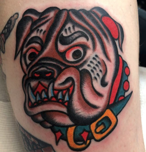 Sunset Tattoo — American Traditional Bulldog Tattoo by Milky...