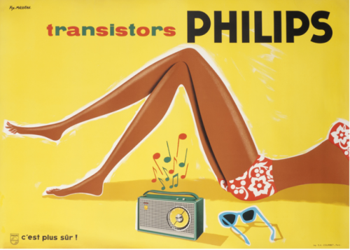 Pierre Félix Fix-Masseau, poster illustration for Philips transistor radio, 1960. France. Via Intern