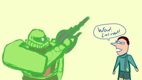 lavapasta-vids: I made a redraw of the iconic “war is bad” gundam image but with a Zaku 