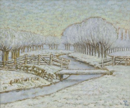 Trees row in Dutch snow landscape   -   William Degouve de Nuncques , 1917.Belgian, 1867-1935oil on 