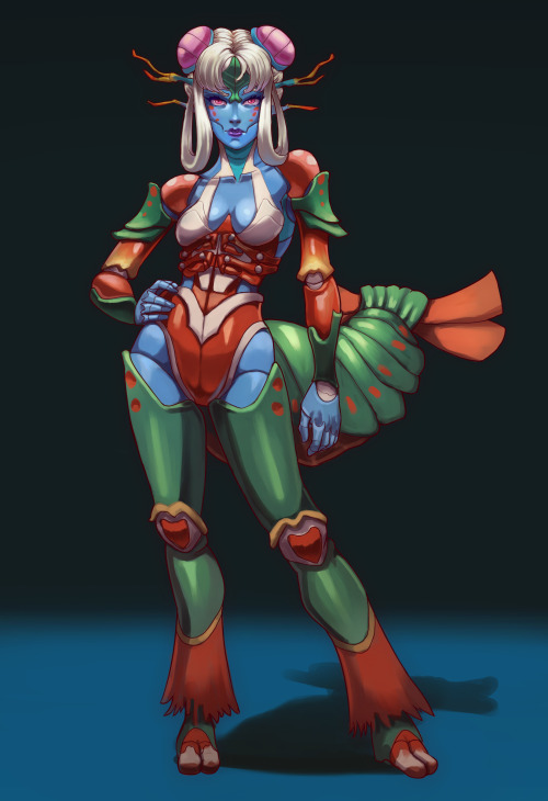 Mantis shrimp theme for PixiePowderPuff’s monstergirl design challenge over on dA