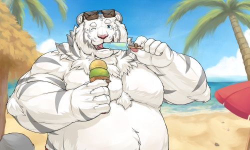 ralphthefeline: Weather is getting hotter and the pudgy tiger finds himself at a beach~! Pudgy tiger