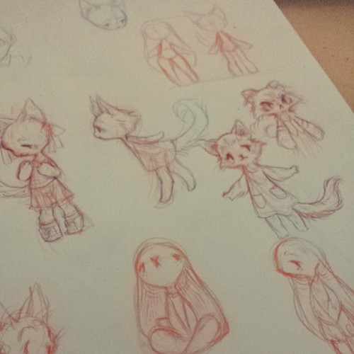denaesketch:  More sketches from the past two weeks.   A little concept Heather and I have been working on :)  I came up with the kitty, Fiona, and she created Audrey, the bunny.  She drew Audrey in the first three images!  I’ll probably be posting