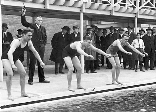 Memorial Day 1924: The winning trio in the Eastern tryout for the Olympic 1,500 meter swim, at the W