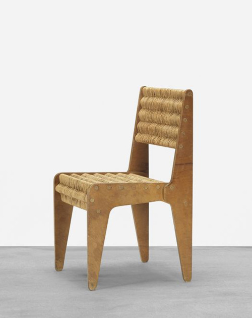 Marcel Breuer, prototype chair for Bryn Mawr College, 1938. Birch plywood, jute. USA. Via Wright. Dr