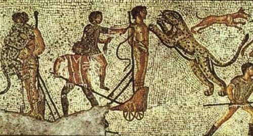 romegreeceart:Gladiator Mosaic from Zliten, LibyaArchchaeological museum of Tripoli2nd century CE