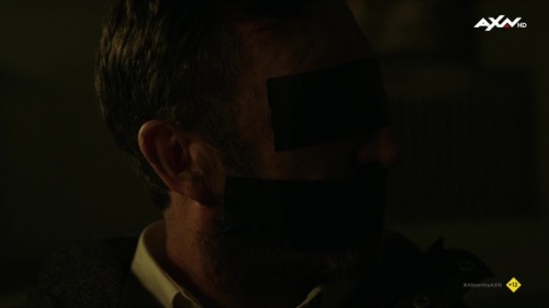 Absentia S01E04FBI agent Adam Radford (Ralph Ineson) has been captured, gagged and blindfolded with 