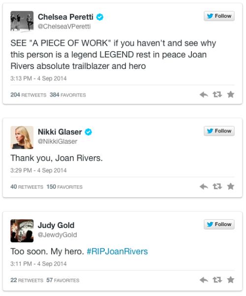 goldacrylicnails:juilan:micdotcom:Female comedians and actresses remember Joan Rivers, the one who l