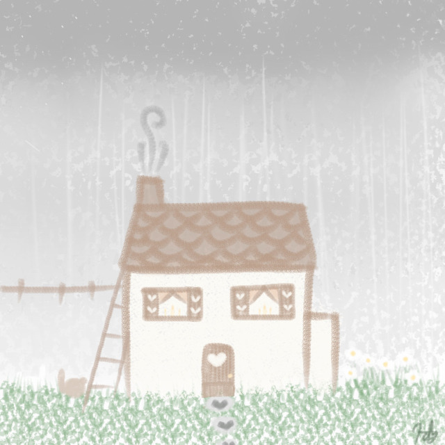 art challenge for march ! draw your dream cottage with your favorite weather ! here’s mine