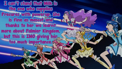 I can’t stand that Milk is the one who supplies Precures with powerup. She is fine as mascot a