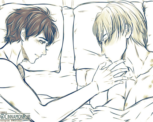 cinnamonrub:    💙 Quick Victuuri doodles coz I’ve just recovered from flu! /o/ I might include this plus the “night before” scene in my Victuuri doujin which I plan to sell next month at Komikon (I can make it alive, right?). In the meantime,