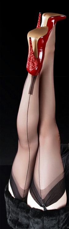 ffcubanheel: Stunningly sexy FF Cuban heel stockings, tight and straight with strappy red heels to s