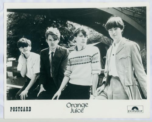 A Postcard/Polydor promotional photograph of Orange Juice (1981).