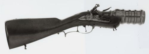 A French flintlock grenade launcher, circa 1740.Currently on display at the Art Institute of Chicago