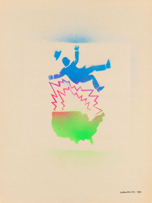 [David Wojnarowicz (1954-1992), Untitled (Falling man and map of the U.S.A.), 1982. Screenprint: she