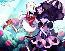 rotodisk:  I ship older Muffet/Papyrus and doodled this at work~   &gt; u&lt; &lt;3