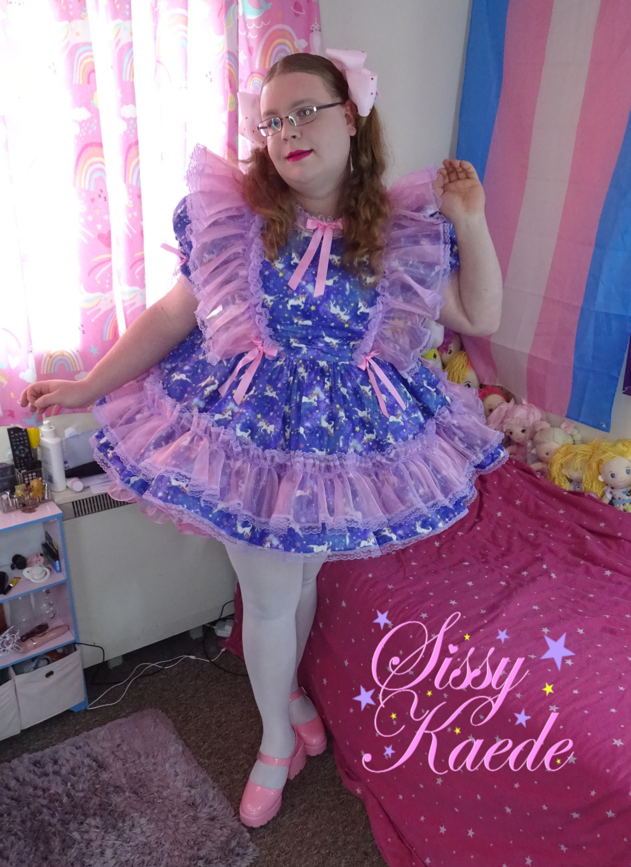 1 of 2 new dresses, both pony themed. So happy putting this on and wearing it, just feels so right and natural to be encased in frills and petticoats hehe.Nothing makes for a great day like frilly pink prissy dresses, if onlyit was exceptable day wear out and about lol. 