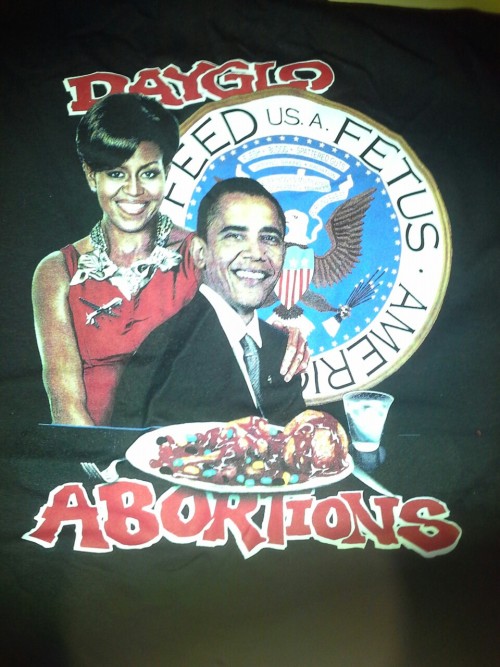 shitonyourneck:the-main-stream-is-bleeding:New shirt.  Dayglo Abortions updated their “Feed us a Fet