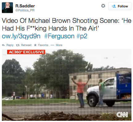 socialjusticekoolaid:    CNN has obtained a video, taken shortly after Michael Brown was shot, that shows a contractor who had been working near the shooting site describing the incident in a manner that matches other eyewitness testimony—raising his